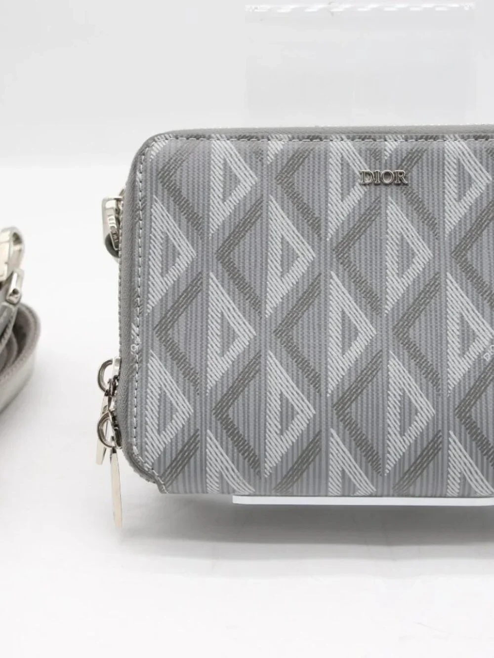 Christian Dior Coated Canvas Calfskin CD Diamond Zipped Coin Purse - Grey